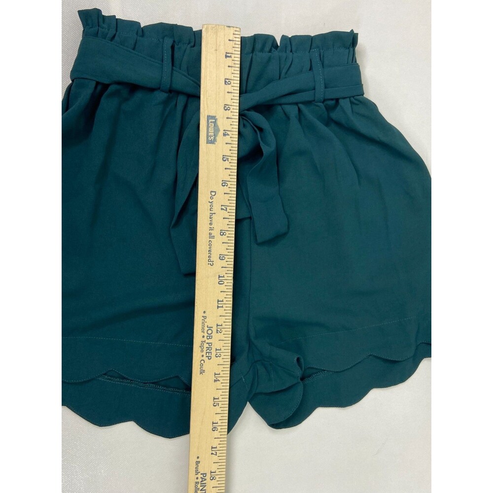 L Love Women Small Green Shorts Tie Waist Scalloped Hem Lightweight Casual - Picture 6 of 6